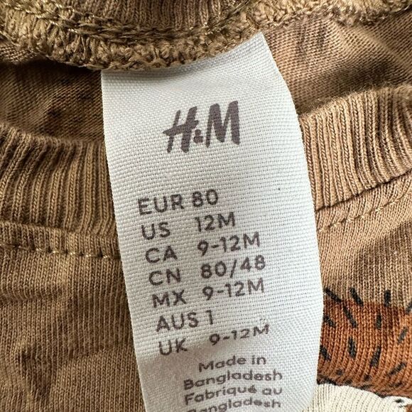 EUC H&M Baby Boy 3 Long Sleeve Tees Brown., Cream & Green Casual - Size 12M - Picture 4 of 10